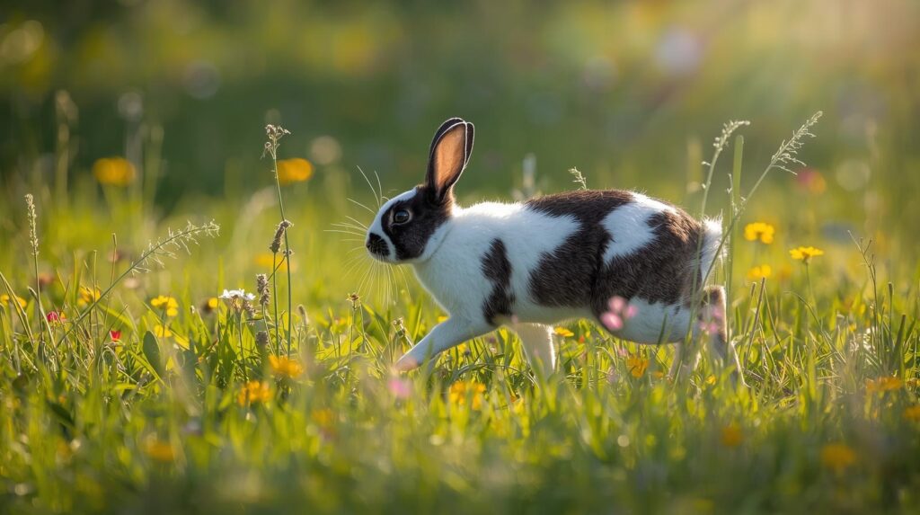 harlequin rabbit in green meadow
